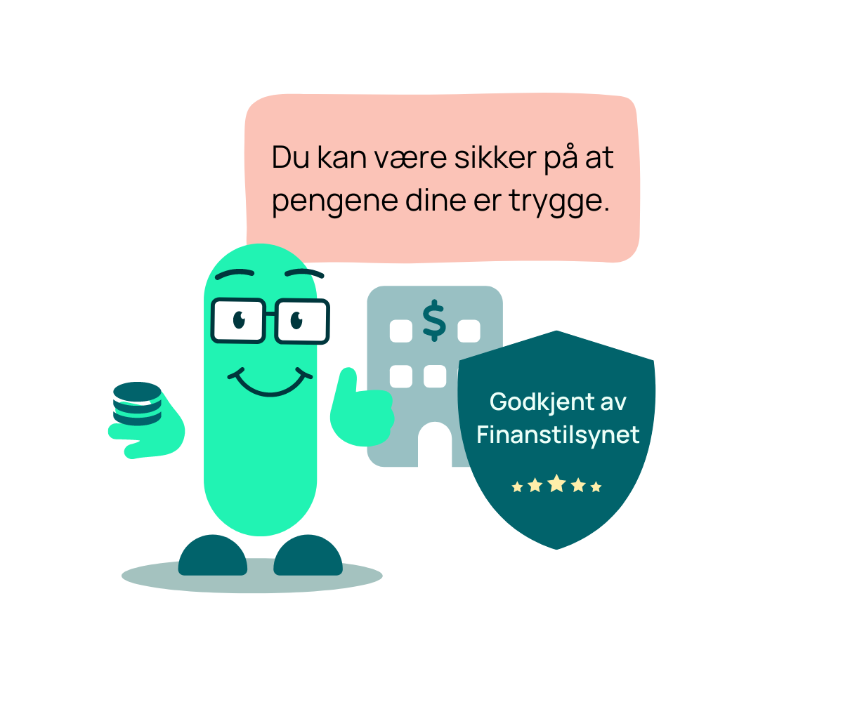 Reggie illustrasjon med merke for godkjent av finanstilsynet.